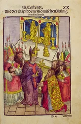 Pave Martin V giver Sigismund den symbolske gave af den gyldne rose ved koncilet i Konstanz fra 